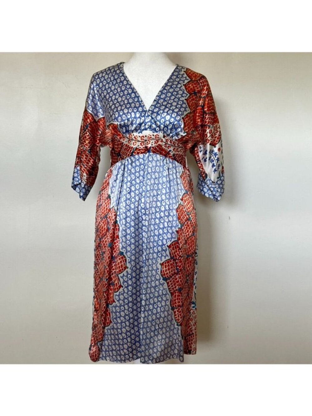 Y2K Silk Kimono Dress Womens Small Twee Indie Boho Artsy Whimsy Tie Waist - Picture 2 of 13